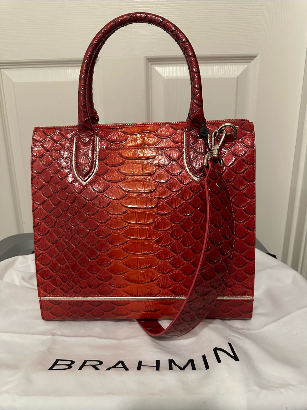 Brahmin Heat Brasilia Large Caroline Embossed Leather Satchel - Picture 6 of 10
